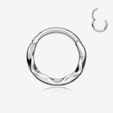 Classic Hammered Wave Seamless Clicker Hoop Ring